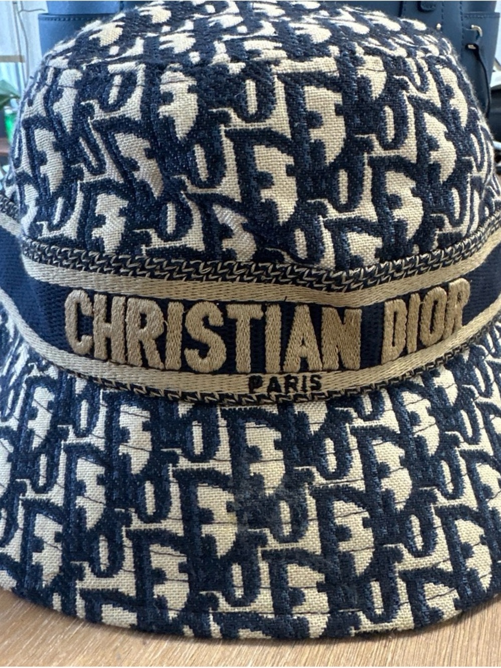 Dior Men's Bucket Hat in Navy & Beige with Christian Dior Band